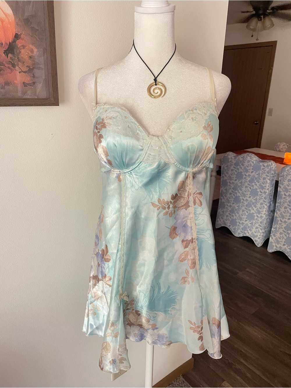 Apt 9 Y2K Vintage Intimates Pastel Floral Satin Lace Babydoll Chemise Nightgown